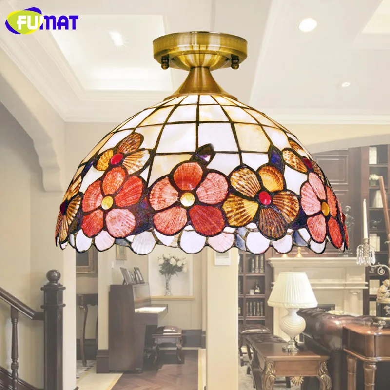

FUMAT Balcony Ceiling Light Peony American Shell Ceiling Lamp European Classical Aisle Plafond Entrance Ceiling Light