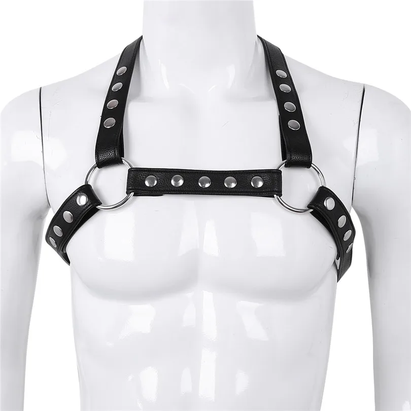 Male Mens Faux Leather X Shape Back Body Chest Half Harness Belt with