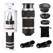 HD 8X зум телеобъектив 3 в 1 Рыбий глаз широкоугольный Макро объектив для iPhone 6 6s 7 8 смартфон мобильный телефон Lentes селфи палка
