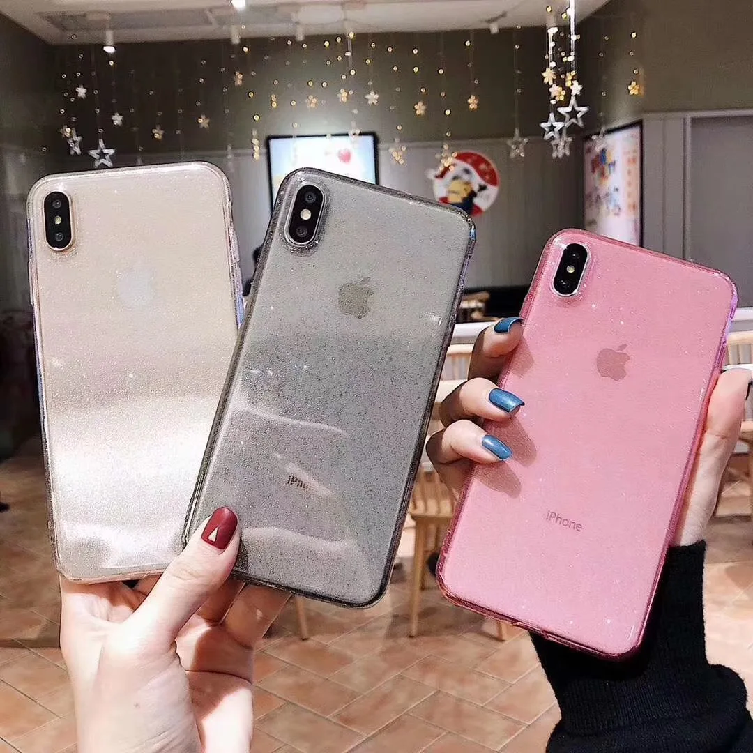 

Ultra Thin Case for iphone X XR XS MAX 6 6s 7 8 Plus 10 Soft TPU Clear Glitter Crystal Phone Shell Cover