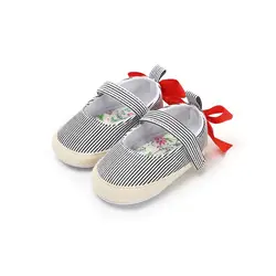 Классический Холст в полоску детская обувь осень новорожденных с бантом для маленьких девочек обувь первые ходоки мелкой обувь принцессы