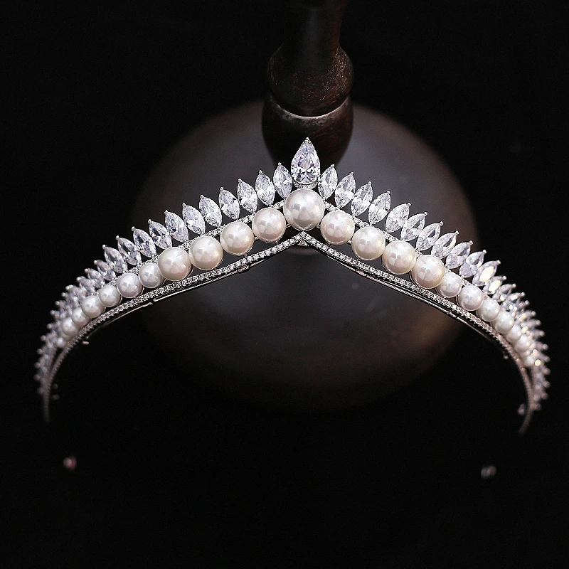 Он королевская семья невесты ручной работы роскошные микро инкрустированные все циркон для взрослых принцесса белая корона цветок свадебное платье