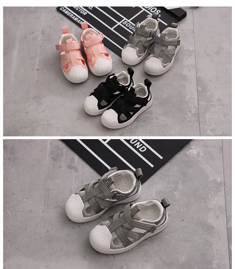 Sapatos de Criança Respirável e Luz Crianças Sandálias Genuínas Menino Meninas Doces Cor Simples Retro Design Etiqueta Mágica Sapatos & 7 High Quality Mamãe e Bebê