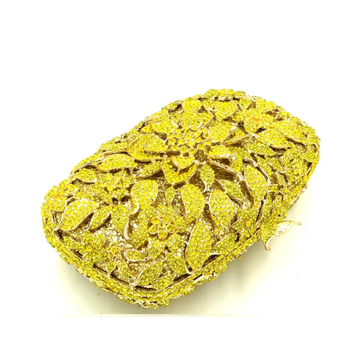 Embrayage Color Strass Mariage Luxe Main Sacs Diamant Designer De D'embrayage Partie Sac Cristal Same Pictur Jaune Marque À Soirée Fleur Xiyuan As 0fwqUU
