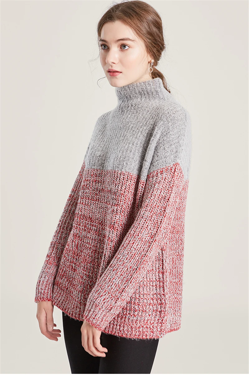 Новые модные полушерстяные клип пряжи вязать свитер для женщин пуловер лоскутное изделие lanquid свободные один размер