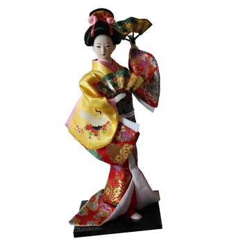 

12 inch Japanese Geisha Lady Doll with Yellow Kimono Ornament Adult Collectible For Gift Girls Toy