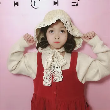 

Fashion Kids Summer Cap Breathable Solid Color Lace Straw Bucket Hat Casual Hollow Out Beach Strawhat Bowknot кепка детская