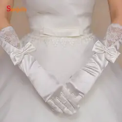 Опера Finger Свадебные перчатки для взрослых Для женщин атласная Свадебная перчатка с бантом кружева оптовая продажа гялин Eldiven аксессуары