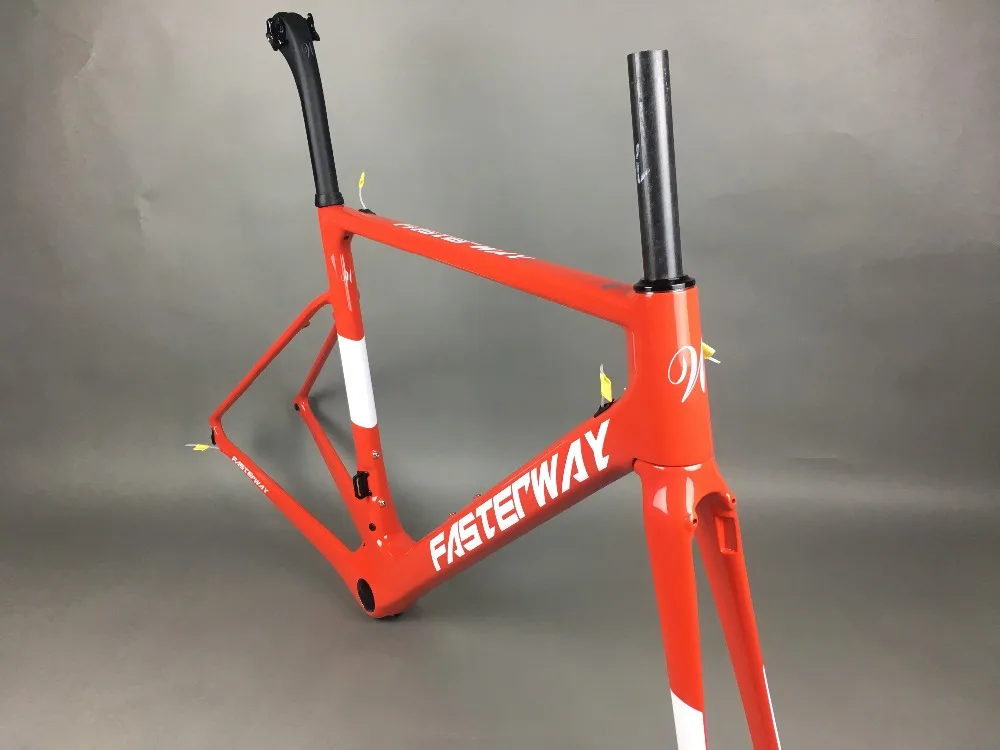 Flash Deal white red with black  FASTERWAY classic carbon road frameset UD weave carbon bike frame:Frameset+Seatpost+Fork+Clamp+Headset 72