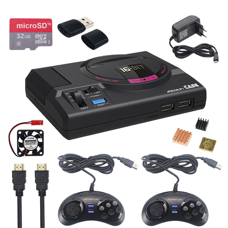 Beste Retroflag Megapi CASE M Met Klassieke Usb Controller M + Power Adapter + 32 Gb Sd kaart Voor Raspberry Pi 3 Model B + Plus Retropie