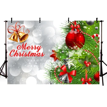 

MEHOFOTO Baby Gold Bell Christmas Tree Red Bow Ball Bokeh White Snowflake Backdrop Photo Photography Background 7x5ft Vinyl