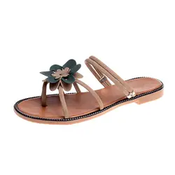 Хит продаж, 1 пара, женские летние сандалии, украшенные цветами, на низком каблуке, нескользящие легкие тапочки, BVN66