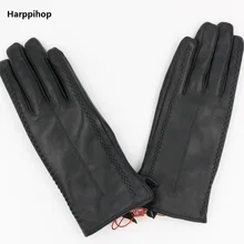 Женские Модные кожаные перчатки из натуральной кожи, винтажные женские перчатки высшего качества, зимние черные дизайнерские перчатки в полоску