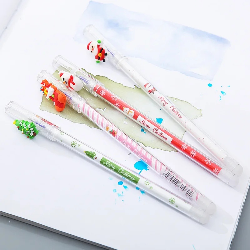 

4pcs Cute Kawaii Santa Claus Christmas Trees Erasable Gel Pens Erasable Blue Ink Pen For Kids School Stationery Student Gifts