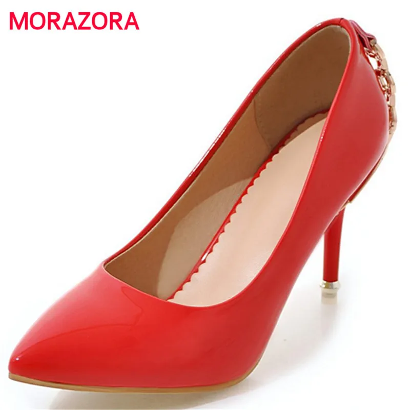 

MORAZORA Spring autumn wedding bride shoes woman elegant sexy lady spuer heels shoes solid PU women pumps big size 34-45