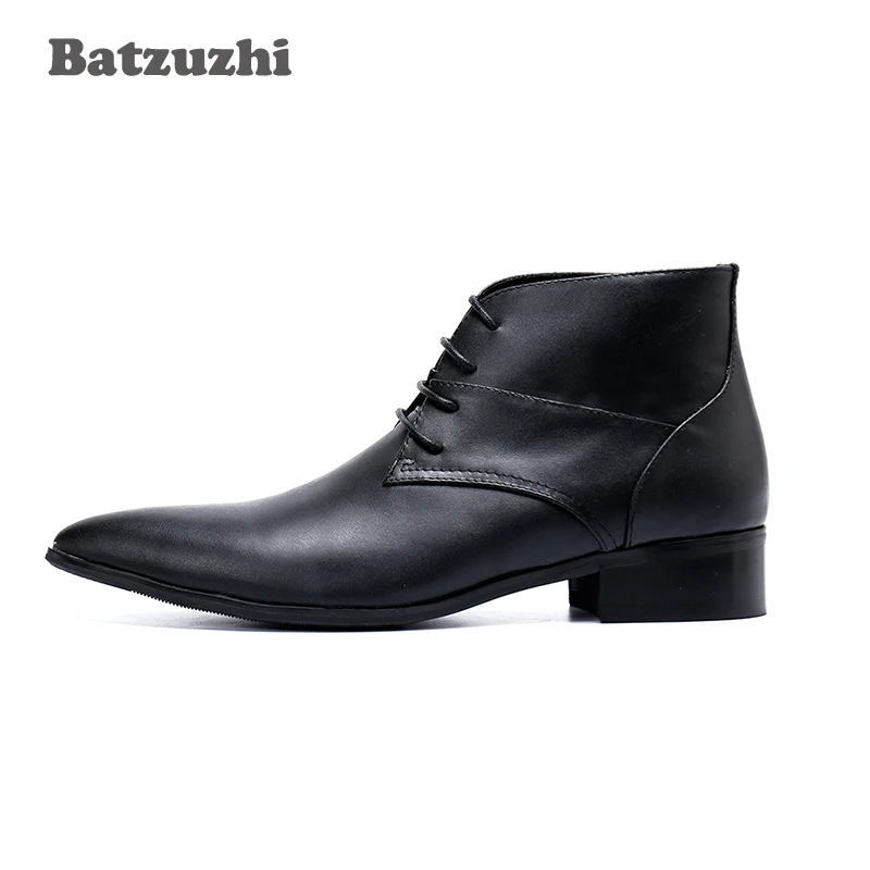 Tipo Japonês Boots Lace Toe Genuína De 46 Apontou up Hombre Senhores Preto Couro Formal Homens Batzuzhi Negócios Ankle Dos Botas FqB7n5Fd