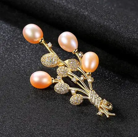

[MeibaPJ]Luxourious Real Natural Pearl Balloons Brooch S925 Solid Silver Breastpin Fine Jewelry For women