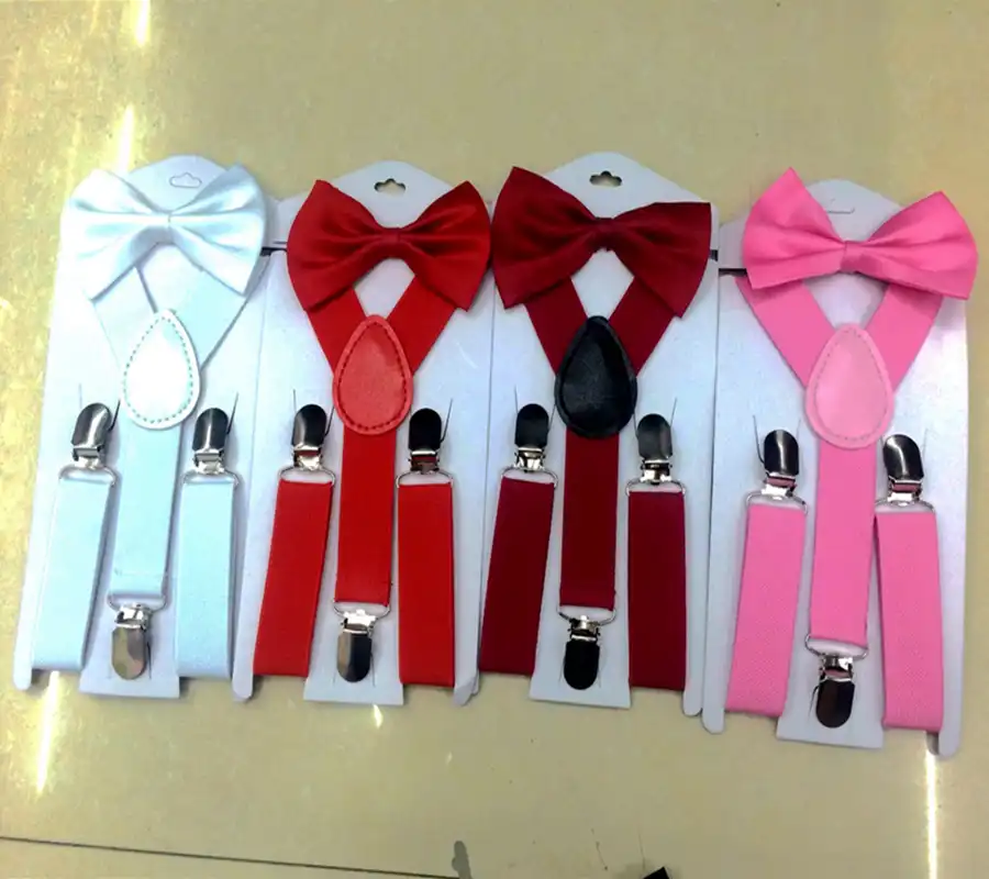 Boy Girl Solid Color Clip-on Suspenders Elastic Adjustable Braces with Bow Tie Y