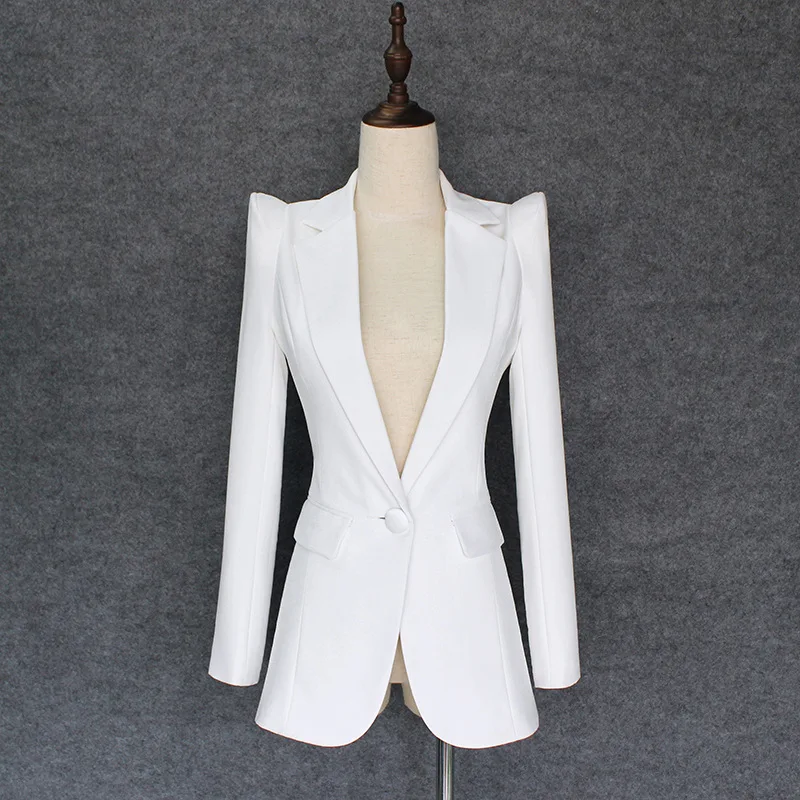 

European American Blockbuster Women Clothing 2019 Slim Medium Long Shrugging Shoulder A Button White Suit Outerwear OL Jackets