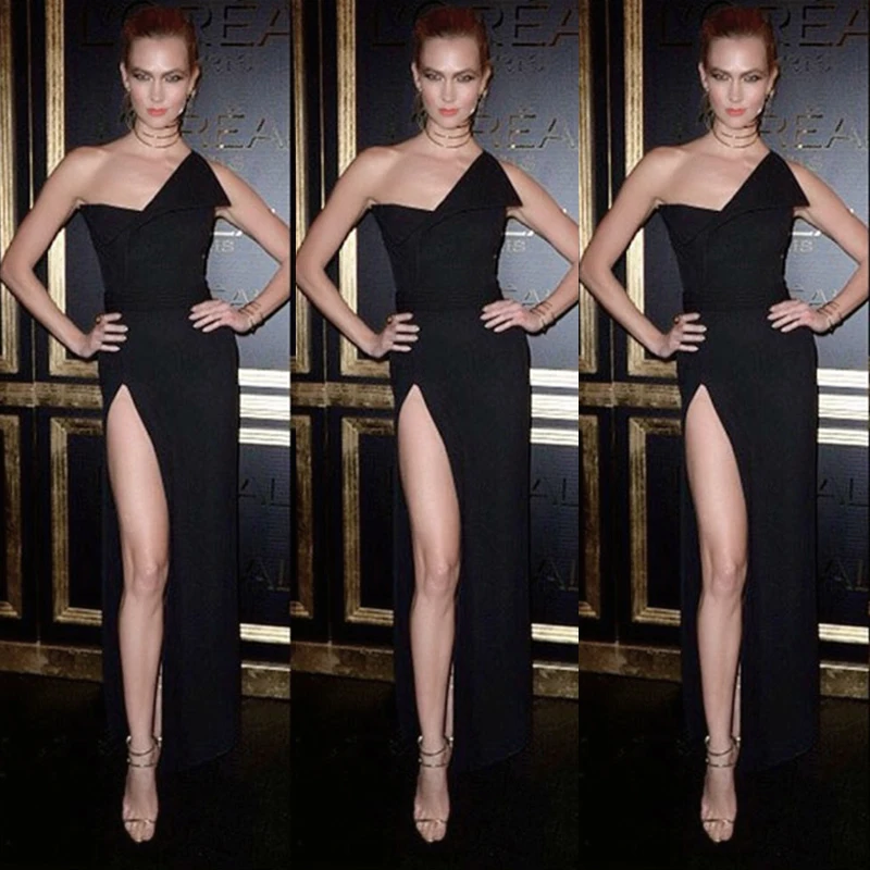 

High Quality Black Open Fork Bandage Dress Evening Party Strapless Sexy Dress