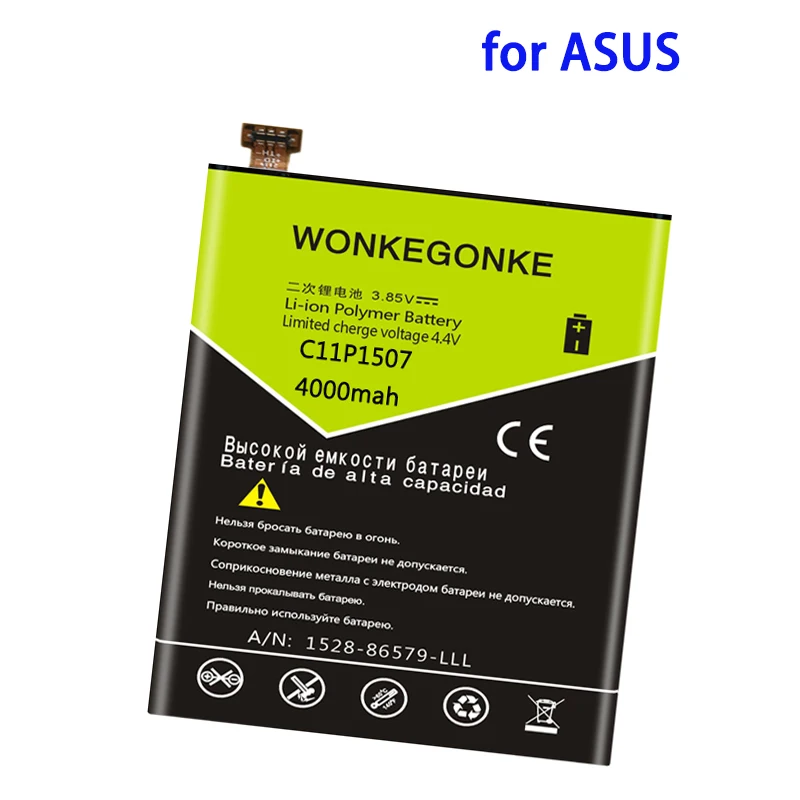 Аккумулятор WONKEGONKE 4000 мАч C11P1507 для ASUS zenfone zoom ZX551ML Z00XS | Мобильные телефоны и
