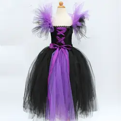Новое Maleficent Evil queen платье-пачка для девочек Карнавальный Хэллоуин костюм ведьмы для косплея для девочек детское праздничное платье детская