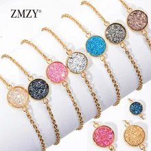 ZMZY 10 шт./лот натуральный камень браслет золотистые друзы браслеты из нержавеющей стали для женщин модные ювелирные изделия в стиле "Бохо" подарок