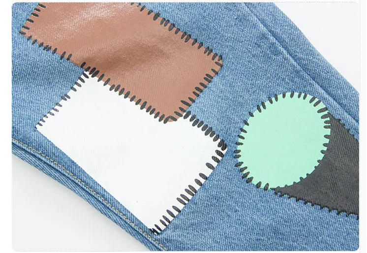 5 Baby Boys Jeans Kid Painted Pants Girls Denim Trousers Geometrical Color Block Patchwork Cotton Elastic Waist Baby Clothing
