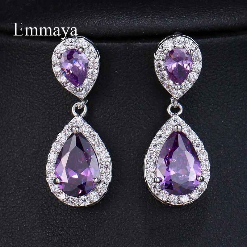 

EMMAYA Silver Rose Gold Vintage Allure Purple CZ Earrings Women Wedding Jewelry Femme Brincos Gift