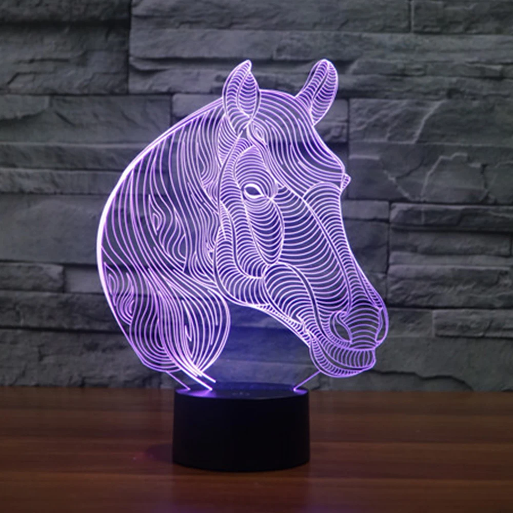 Животное Kawaii лошадь 3D светодиодный светильник ночник многоцветный RGB лампа