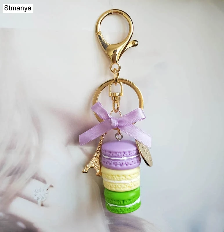 Женский брелок для ключей в виде торта, Модный милый брелок для ключей в виде французского пирожного, сумка, брелок для ключей в автомобиль, свадебные, вечерние, Подарочные ювелирные изделия 17278 - Цвет: Gold New Purple
