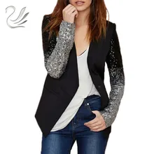 Для женщин пальто мода г. Формальные Пиджаки для костюм Весна с длинным рукавом лацканами градиент лоскутное черный, сереб