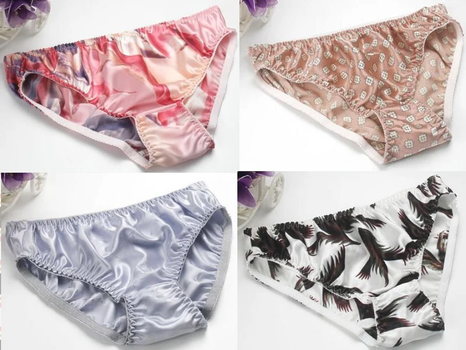 

4 PACK 100% Silk Women's Low Waist Print Underwear Briefs Lingerie Panties MS008