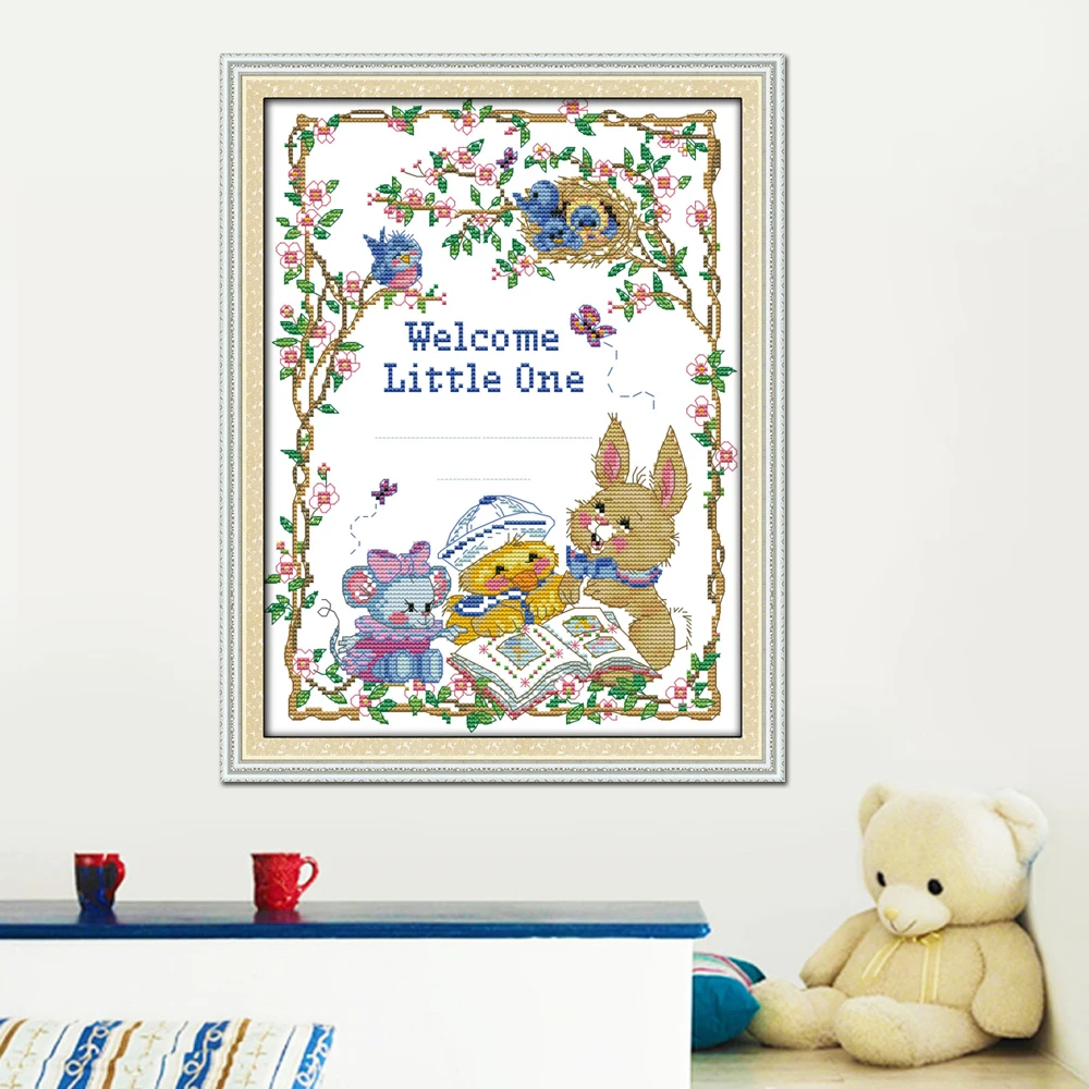 Joy Sunday Cute Animal Home Decor K770(1) Counted Stamped Welcome Little one Rabbit Duck And Mouse Needlepoint Cross Stitch kit