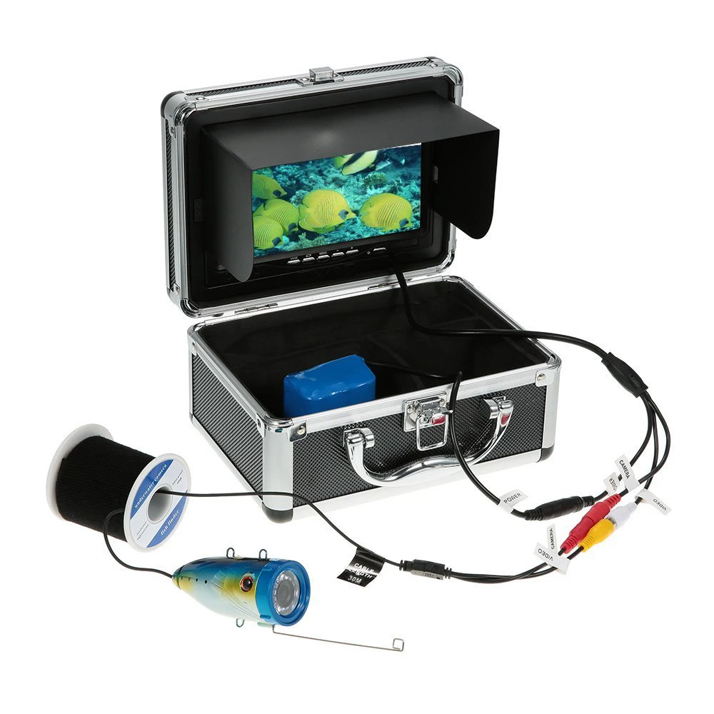 

7" Color LCD Fish Finder 1000TVL Waterproof 15m Cable Rechargeable Battery Underwater Fishing Video Camera System