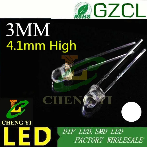 

White 3MM Round LED 6000-6500K 3.0-3.5V LED diode 4.1mm short head dip led(CE&Rosh)