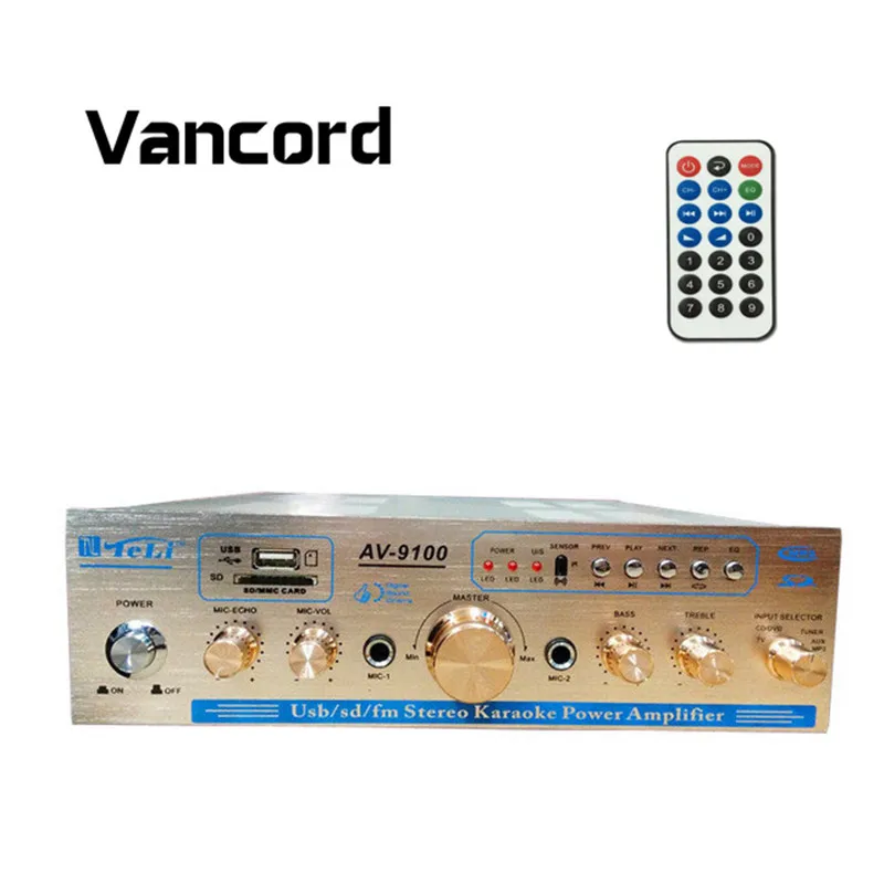 Vancord Digital HIFI Karaoke 2CH Home Theater Stereo Audio Amplifier Support Dual Microphone USB SD FM Radio Input AV-9100 (1)