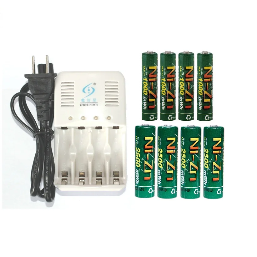 

8Pcs/lot 1.6v (4pcs aa +4pcs aaa) 1000mWh rechargeable battery nizn Ni-Zn aaa 1.5v rechargeable battery + Smart Charger
