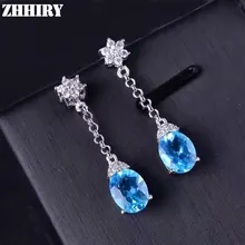 ZHHIRY Натуральный топаз камень серьги уха падение Подлинная 925 пробы серебряные женские цветные Gem Серьги