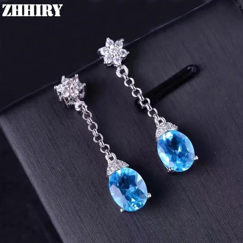 

Women natural topaz stone earring eardrop genuine 925 sterling silver gold plated Woman Colored gem earrings