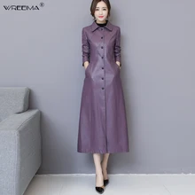 Wreeima женское повседневное пальто осень зима женский элегантный плащ из искусственной кожи OL длинная куртка женская верхняя одежда размера плюс 5XL