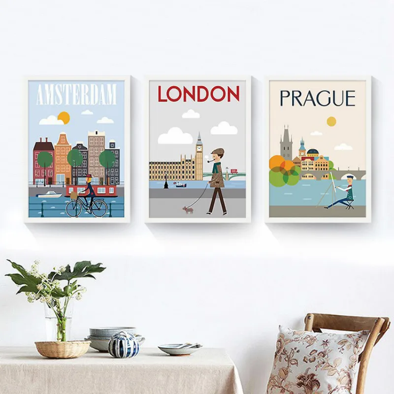

Northern Europe Modern Simple City Landscape Art Poster Oil Painting Core Living Room Hanging Decorative Painting movie poster