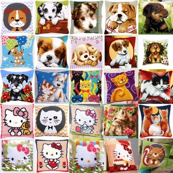 

Animals 03 DIY Needlework Kit Acrylic Yarn Embroidery Pillow Tapestry Canvas Cushion Front Cross Stitch Pillowcase