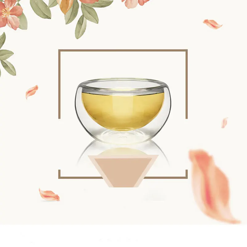 6 шт., 50 мл, прозрачный стеклянный двойной-Слои маленький чайный набор с чашками жар-устойчивая изоляция кунг-фу Чай чашка с защитой от ожогов