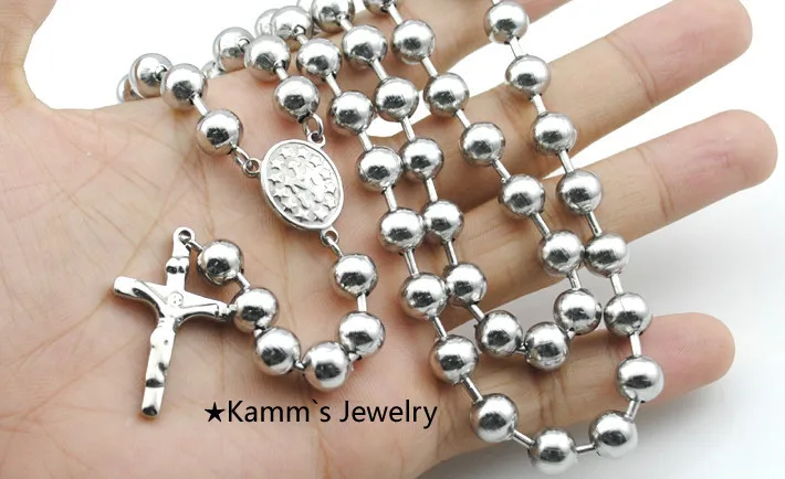 8 мм бусины модные серебряные Молитвенные Четки жемчуг крест кулон длинное ожерелье из бусин на цепочке KN087B