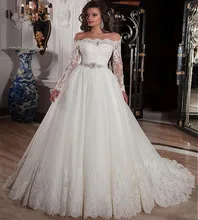 Long Sleeve Lace Wedding Dress 2016 Turkey Sequin Country Western A Line Weddingdress Bridal Bride Wedding Gowns robe de mariage