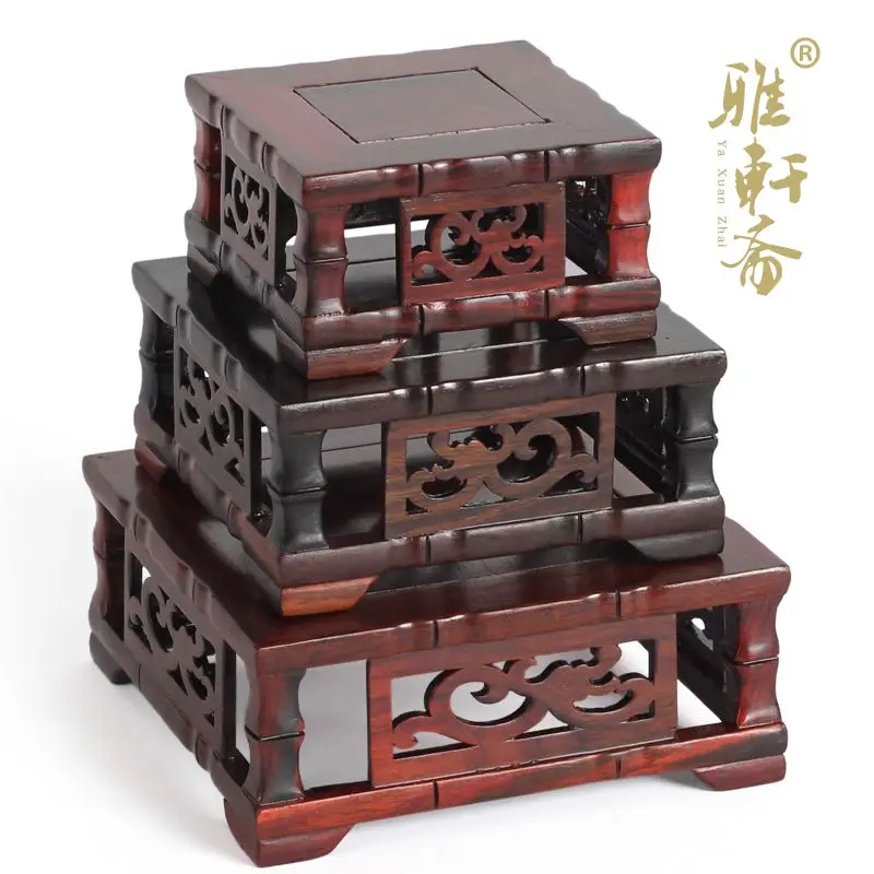 

Rosewood wood stone base stone base Wacao Suanzhimu teapot set three square base.
