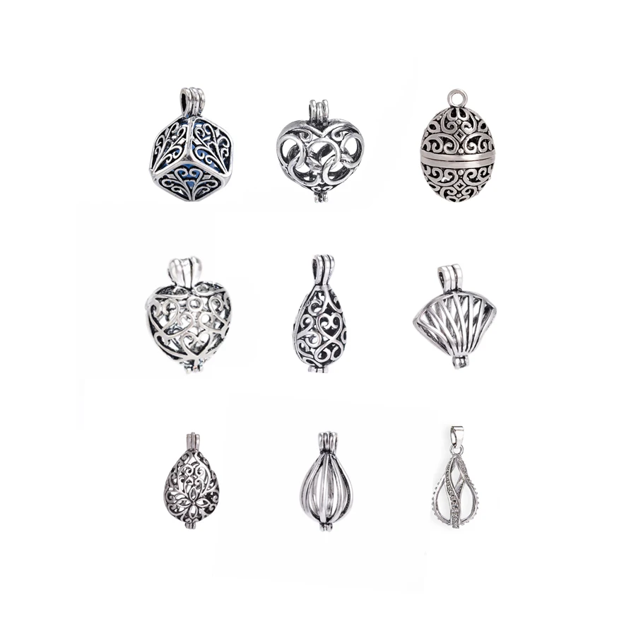 

Antique Silver MIXED Style Cage Filigree Aromatherapy Essential Oil Diffuser Necklace Lockets For DIY Necklace Bracelet