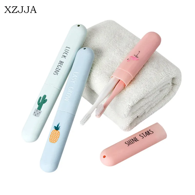 

XZJJA Eco-friendly Plastic Toothbrush Toothpaste Storage Boxes Travel Portable Tooth Brush Organizer Box Holder Cute Container