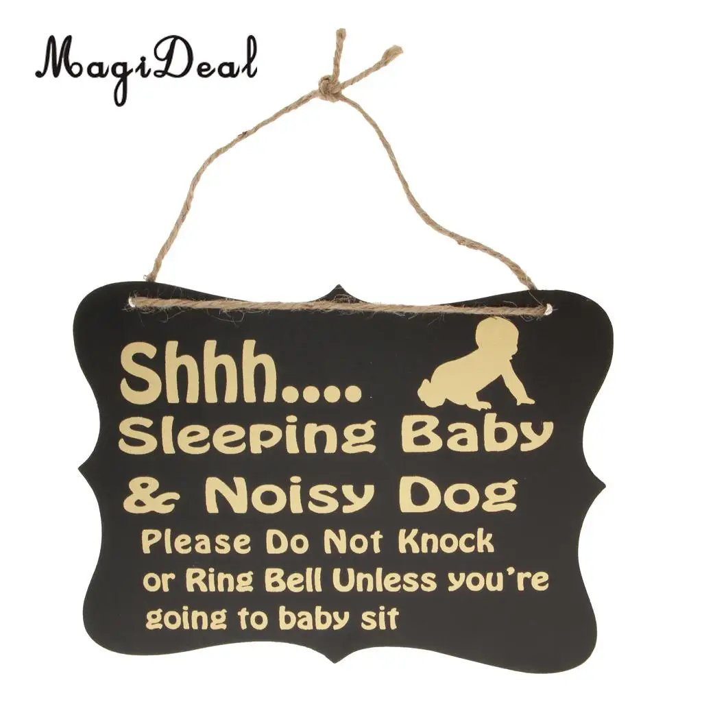 MagiDeal Sleeping Baby and Noisy Dog Hanging Chalkboard Nursery Door Wooden Sign